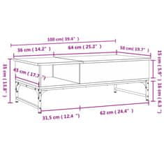 Vidaxl Klubska mizica sonoma hrast 100x50x35 cm inženir. les in kovina