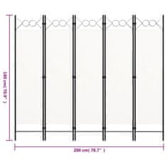 Vidaxl Paravan 5-delni bel 200x180 cm