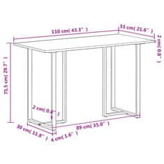 Vidaxl Jedilna miza 110x55x75,5 cm trden mangov les