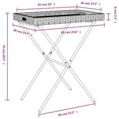 Vidaxl Zložljiva miza s pladnjem bež 65x40x75 cm poli ratan