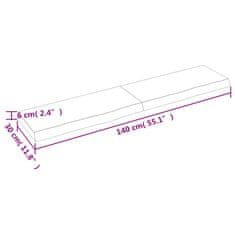 Vidaxl Stenska polica 140x30x(2-6) cm neobdelana trdna hrastovina