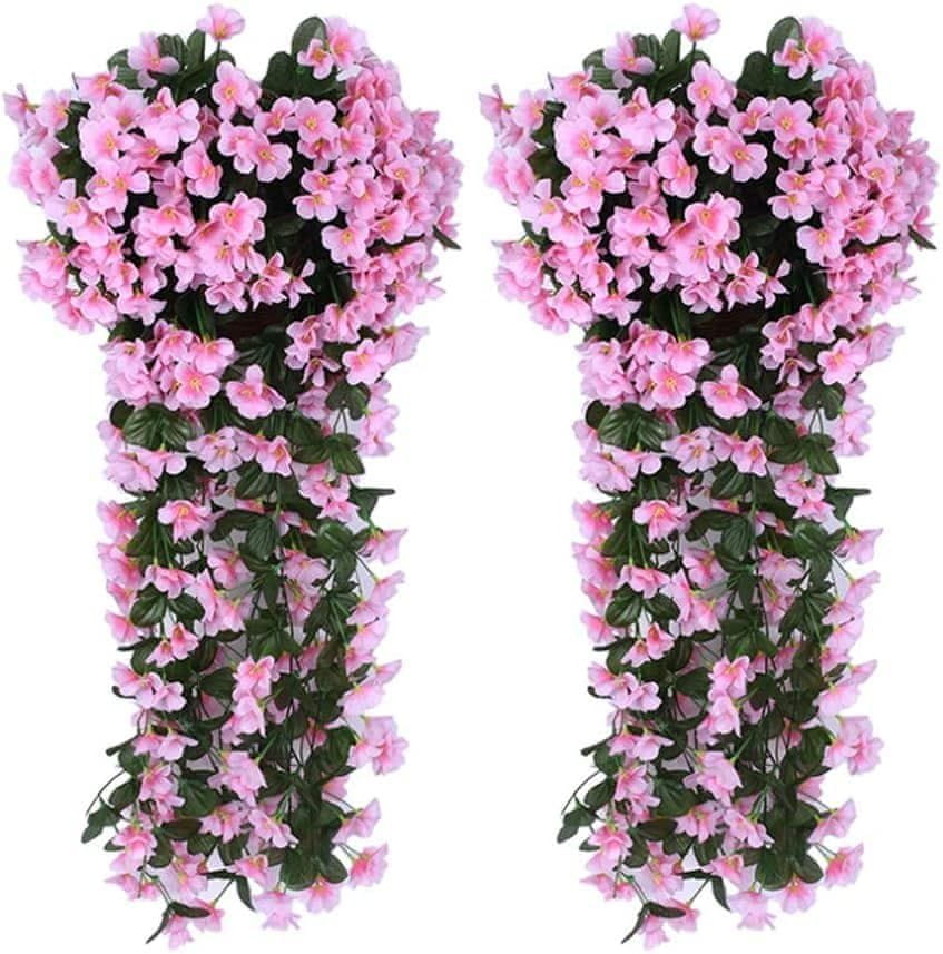 Netscroll 1+1 umetne cvetlične viseče rože, umetno viseče dvetje z naravnim izgledom za zunanjo ali notranjo uporabo, za teraso, vrt, balkon, poroke, zabave, hodnik, 80cm, roza barve, 2 kosa, HangingFlowers