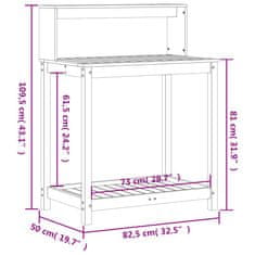 Vidaxl Miza za sajenje s policami rjava 82,5x50x109,5 cm borovina