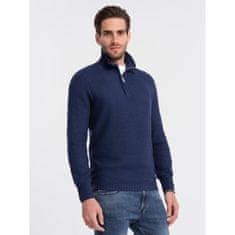 OMBRE Moški pleten pulover s podaljšanim ovratnikom V7 OM-SWZS-0105 temno modra MDN124394 XL