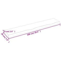 Vidaxl Stenska polica svetlo rjava 100x20x4 cm trdna hrastovina