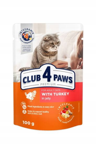 Club4Paws Premium mokra hrana za odrasle mačke s puranom 24x100g