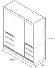 Trianova Garderobna omara z drsnimi vrati Haiti - 180 cm - Bela