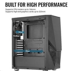 Aerocool Zauron, Mid Tower ohišje, brez napajalnika, ATX, 2xUSB 2.0, 2xUSB 3.0, črno, RGB