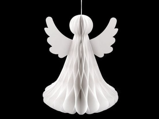 Zložljivi papirnati angel za obešanje 32 cm - bel