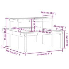 Vidaxl Piknik miza 110x134x75 cm trdna borovina