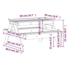 Vidaxl Piknik miza za otroke bela 88x97x52 cm trdna borovina