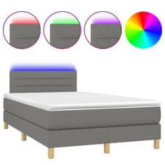 Greatstore Box spring postelja z vzmetnico LED temno siva 120x190 cm blago