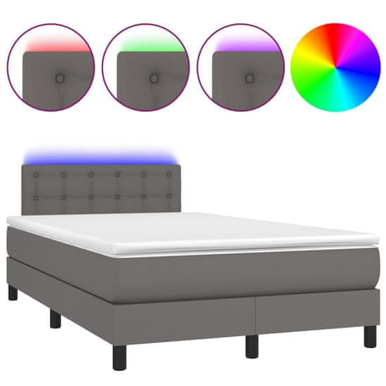 Vidaxl Box spring postelja z vzmetnico LED siva 120x190 cm um. usnje