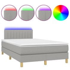 Greatstore Box spring postelja z vzmetnico LED sv. siva 120x190 cm blago