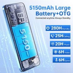 Oukitel Oukitel C35 pametni telefon 50MP Kamera, 5150mAh Baterija (12+256GB), modra/črna