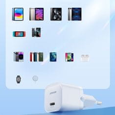 Joyroom Mini USB-C 20W PD omrežni polnilec s kablom za iPhone Lightning bele barve