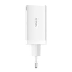 BASEUS GaN 2x USB-C USB hitri polnilec 65W + USB-C kabel bele barve