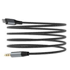 DUDAO Bombažno pleten AUX avdio kabel iPhone Lightning - mini jack 3,5 mm 1 m siv