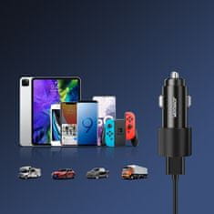 Joyroom Avtomobilski polnilec 2x USB + kabel 3v1 USB-C / micro USB / Lightning 1,2 m - črn