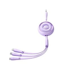 PRO 3v1 Barvita serija USB-A na USB-C / iPhone Lightning / microUSB izvlečni kabel 1 m vijolične barve