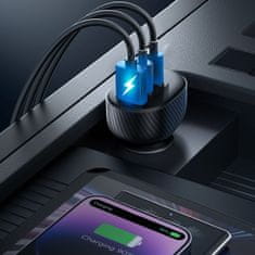 Joyroom Avtomobilski polnilec z zaslonom 2x USB-C USB-A 30W črn