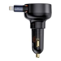 BASEUS Avtomobilski polnilec z izvlečnim držalom za iPhone Lightning USB-C 60W črn