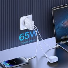 BASEUS GaN Cube Pro 65W 2x USB-C USB-A omrežni polnilec bele barve