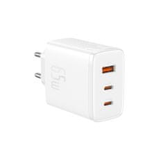 BASEUS GaN Cube Pro 65W 2x USB-C USB-A omrežni polnilec bele barve