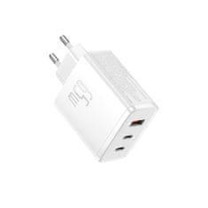 BASEUS GaN Cube Pro 65W 2x USB-C USB-A omrežni polnilec bele barve