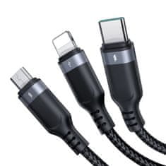 PRO 3-v-1 kabel USB za večnamensko uporabo iz serije do Lightning USB-C micro USB 30 cm črn