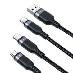 PRO 3-v-1 kabel USB za večnamensko uporabo iz serije do Lightning USB-C micro USB 30 cm črn