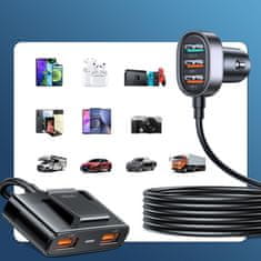 Joyroom Hitri avtomobilski polnilec za 5x USB-A s 45W podaljševalnim kablom, črn