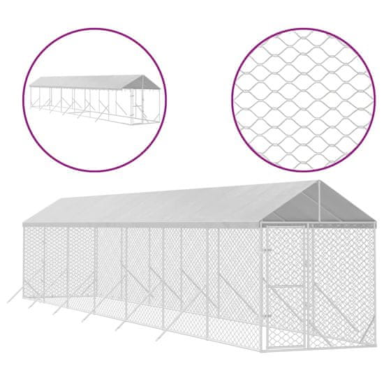 Vidaxl Zunanja pasja ograda s streho srebrna 2x14x2,5m pocinkano jeklo