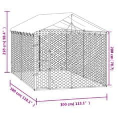 Vidaxl Zunanja pasja ograda s streho srebrna 3x3x2,5 m pocinkano jeklo