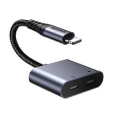 PRO 2v1 adapter iPhone polnilec + slušalke Lightning / 2x Lightning črna