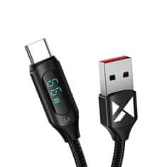 WOZINSKY Kabel USB-A - USB-C s prikazovalnikom LED 66W 6A 1m črn