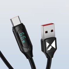 WOZINSKY Kabel USB-A - USB-C s prikazovalnikom LED 66W 6A 1m črn