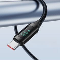 WOZINSKY Kabel USB-A - USB-C s prikazovalnikom LED 66W 6A 1m črn