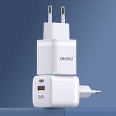 DUDAO GaN 33W PPS USB-C USB-A omrežni polnilec bele barve