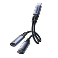 Joyroom 2v1 adapter polnilec + slušalke USB-C na 2x USB-C črn