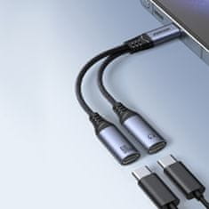 Joyroom 2v1 adapter polnilec + slušalke USB-C na 2x USB-C črn