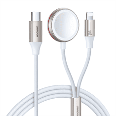 Joyroom Kabel 2v1 Lightning za iPhone in induktivni polnilec za Apple Watch USB-C 1,5 m bele barve