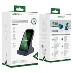 AceFast Qi brezžični induktivni polnilec 15W + stojalo za telefon sive barve