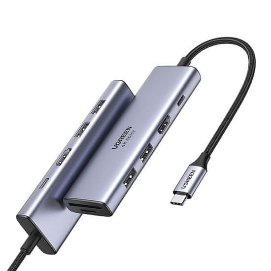 Ugreen Večnamenski HUB 6v1 USB-C - 2x USB HDMI 4K Bralnik kartic SD in TF USB-C PD 100W siva