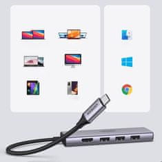 ACTIVESHOP Večnamenski HUB 6v1 USB-C - 3x USB HDMI 4K Bralnik kartic SD in TF sive barve