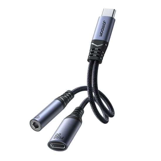 Joyroom 2v1 adapter polnilec + slušalke USB-C na USB-C / mini jack 3,5 mm črn