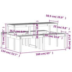 Vidaxl Piknik miza 160x134x75 cm trdna borovina