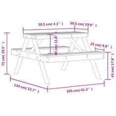 Vidaxl Piknik miza 105x134x75 cm trden les douglas