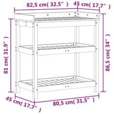 Vidaxl Miza za sajenje s policami rjava 82,5x45x86,5 cm borovina