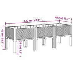 Vidaxl Cvetlično korito z nogami svetlo sivo 120x40x42 cm PP